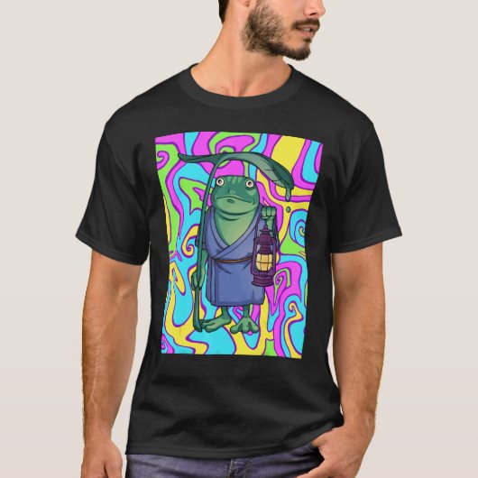 Psychedelic Frog With Lantern Traveling The Trippy T-shirt (Voorkant)