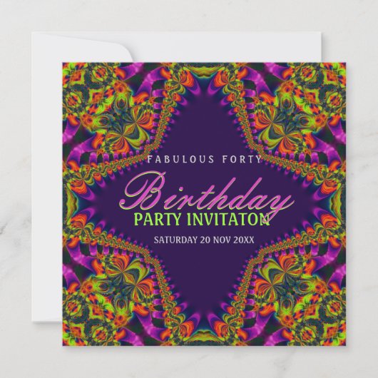 Psychedelic Fun Fabulous 40 Event Party Invitation Kaart (Voorkant)