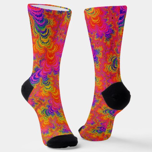 Psychedelic Funky Hippie Boho Neon Rainbow Fractal Sokken (Gebogen)
