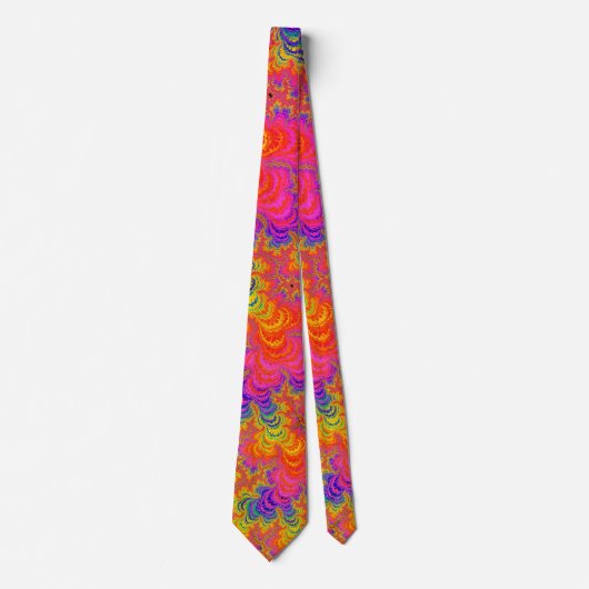 Psychedelic Funky Hippie Boho Neon Rainbow Fractal Stropdas (Voorkant)