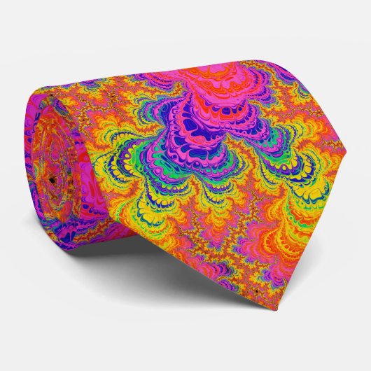 Psychedelic Funky Hippie Boho Neon Rainbow Fractal Stropdas (Opgerold)