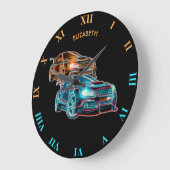 Psychedelic Futuristic Sport Cars Ggloing Neon Grote Klok (Hoek)
