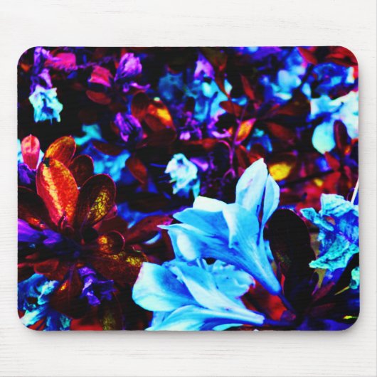 Psychedelic Garden Flowers Blue Paars Fuschia Muismat (Voorkant)