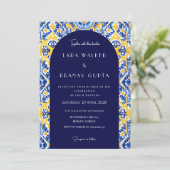 Psychedelic geloften: Groovy Blue Tegel bruiloft Kaart (Staand voorkant)