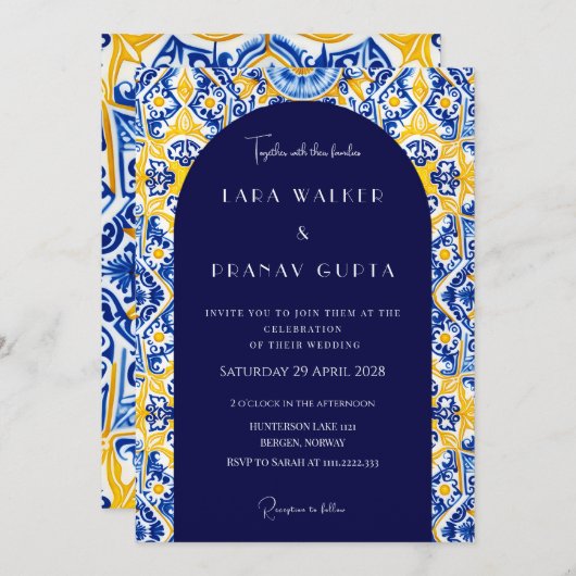 Psychedelic geloften: Groovy Blue Tegel bruiloft Kaart (Voorkant / Achterkant)