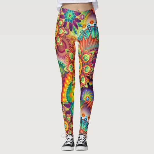 Psychedelic Geometric Mandala Pattern Leggings (Voorkant)
