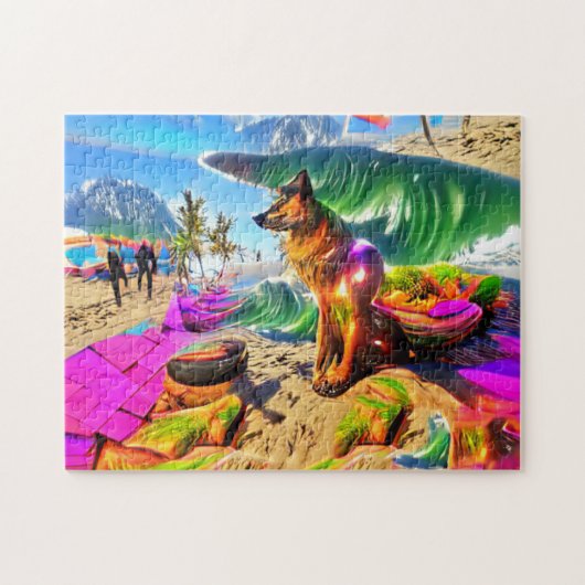 Psychedelic German Shephard Beach Sand Legpuzzel (Horizontaal)