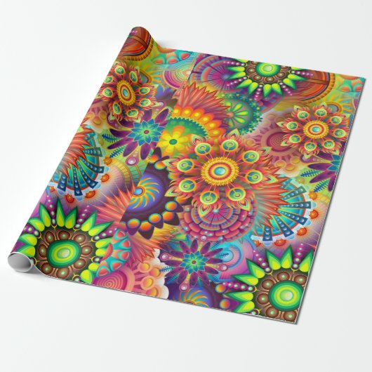 Psychedelic Gift Wrapping Paper Cadeaupapier (Uitgerold)
