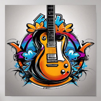 Psychedelic gitaar T-shirt Poster