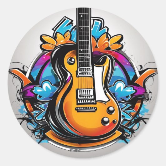 Psychedelic gitaar T-shirt Ronde Sticker (Voorkant)