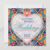 Psychedelic Glam Crystal Heart Wedding Kaart (Voorkant)