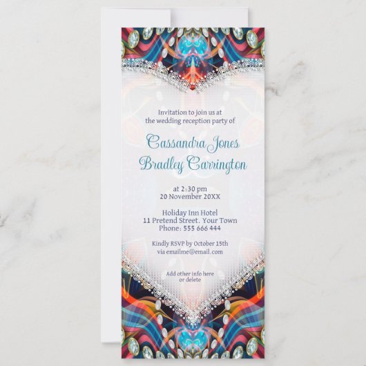 Psychedelic Glam Crystal Heart Wedding Party Kaart (Achterkant)