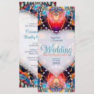 Psychedelic Glam Crystal Heart Wedding Party Kaart