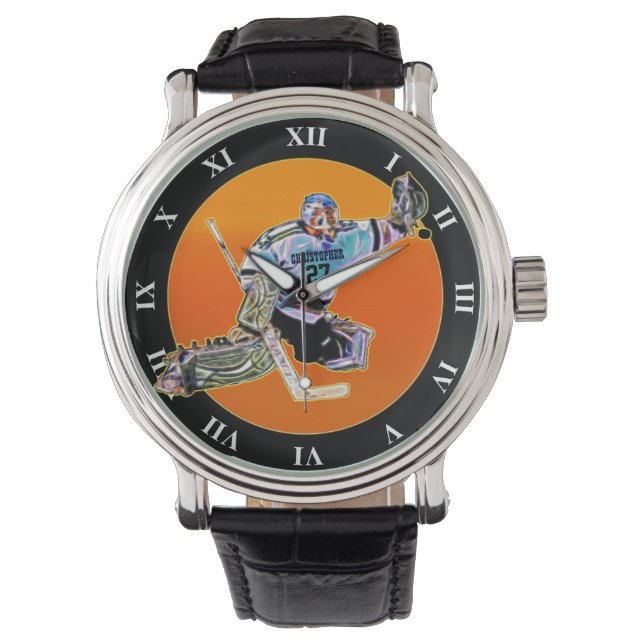 Psychedelic gloeiende ijshockey keeper goalie horloge (Voorkant)