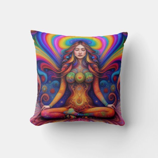 Psychedelic Goddess Rainbow Meditation Art Kussen (Voorkant)