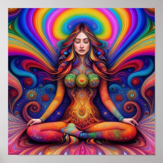 Psychedelic Goddess Rainbow Meditation Art Poster (Voorkant)