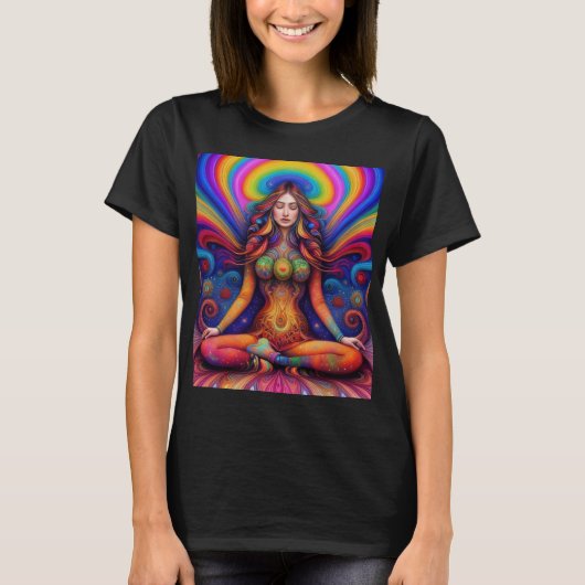 Psychedelic Goddess Rainbow Meditation Art T-shirt (Voorkant)