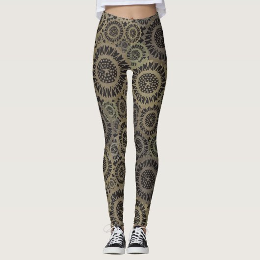 Psychedelic Gold Sunflower Leggings (Voorkant)