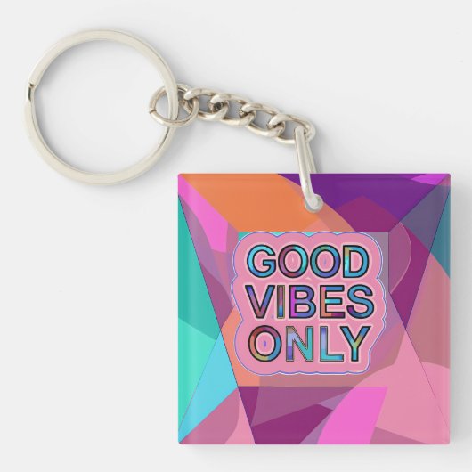 Psychedelic "Good Vibes Only" Text Graphic Sleutelhanger (Voorkant)