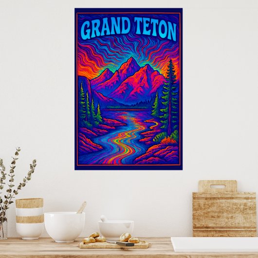 Psychedelic Grand Teton Poster (Keuken)