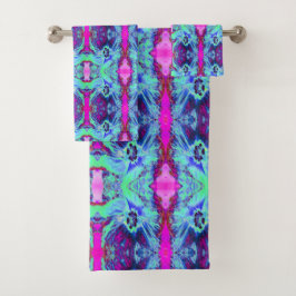 Psychedelic Green and Blue Hibiscus Pattern Bad Handdoek