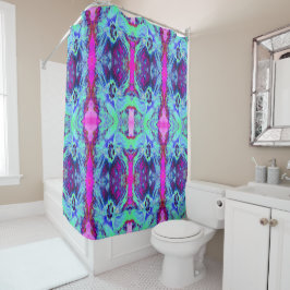 Psychedelic Green and Blue Hibiscus Pattern Douchegordijn