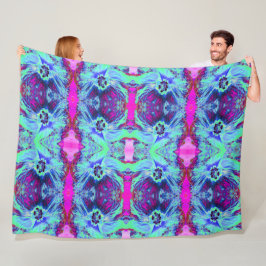 Psychedelic Green and Blue Hibiscus Pattern Fleece Deken