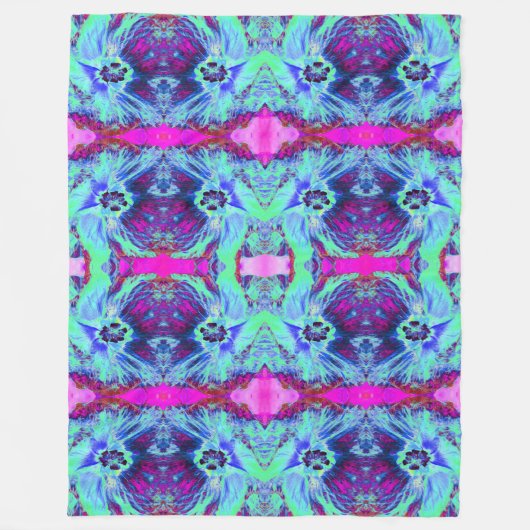 Psychedelic Green and Blue Hibiscus Pattern Fleece Deken (Voorkant)