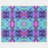 Psychedelic Green and Blue Hibiscus Pattern Fleece Deken (Voorkant (Horizontaal))