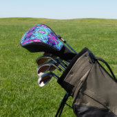 Psychedelic Green and Blue Hibiscus Pattern Golfheadcover (Insitu)