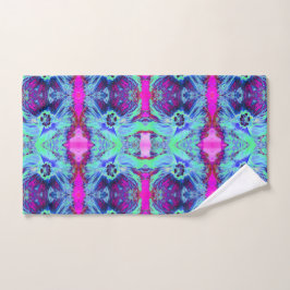 Psychedelic Green and Blue Hibiscus Pattern Handdoek