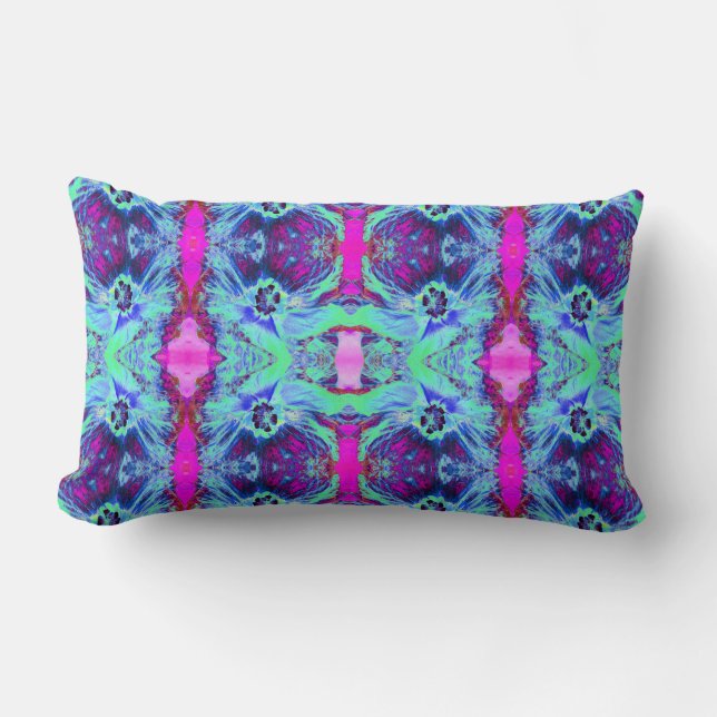 Psychedelic Green and Blue Hibiscus Pattern Kussen (Voorkant)