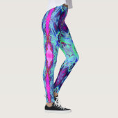 Psychedelic Green and Blue Hibiscus Pattern Leggings (Rechts)