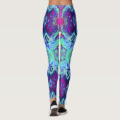 Psychedelic Green and Blue Hibiscus Pattern Leggings (Achterkant)