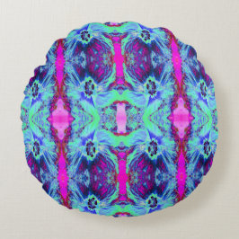 Psychedelic Green and Blue Hibiscus Pattern Rond Kussen