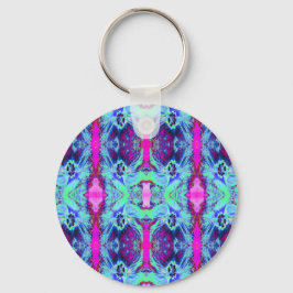Psychedelic Green and Blue Hibiscus Pattern Sleutelhanger