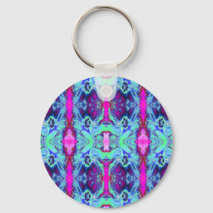 Psychedelic Green and Blue Hibiscus Pattern Sleutelhanger