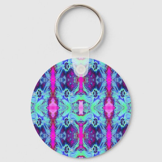 Psychedelic Green and Blue Hibiscus Pattern Sleutelhanger (Voorkant)