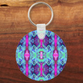 Psychedelic Green and Blue Hibiscus Pattern Sleutelhanger (Voorkant)