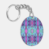 Psychedelic Green and Blue Hibiscus Pattern Sleutelhanger (Voorkant Links)