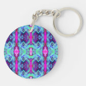 Psychedelic Green and Blue Hibiscus Pattern Sleutelhanger (Achterkant)