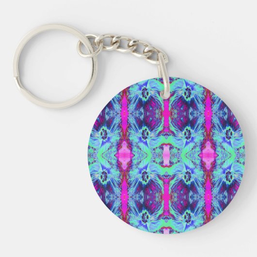 Psychedelic Green and Blue Hibiscus Pattern Sleutelhanger (Voorkant)