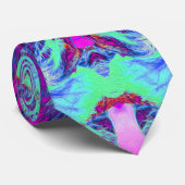 Psychedelic Green and Blue Hibiscus Pattern Stropdas (Opgerold)