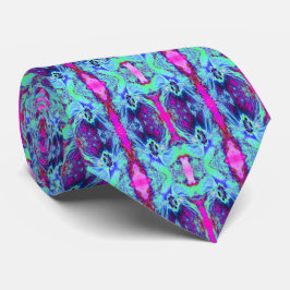 Psychedelic Green and Blue Hibiscus Pattern Stropdas