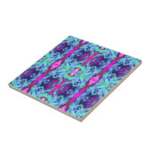 Psychedelic Green and Blue Hibiscus Pattern Tegeltje (Zijkant)