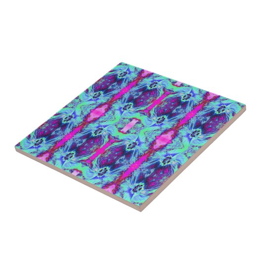 Psychedelic Green and Blue Hibiscus Pattern Tegeltje (Zijkant)