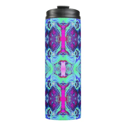Psychedelic Green and Blue Hibiscus Pattern Thermosbeker (Voorkant)