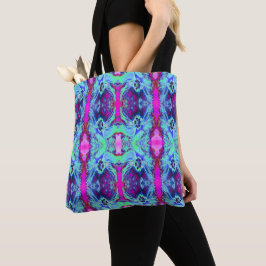 Psychedelic Green and Blue Hibiscus Pattern Tote Bag