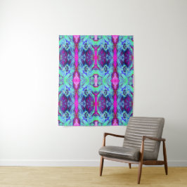 Psychedelic Green and Blue Hibiscus Pattern Wandkleed