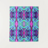 Psychedelic Green and Blue Hibiscus Pattern Wandkleed (Voorkant)